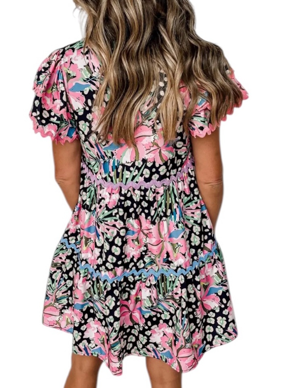 Boutique Call to Jungle Floral Mini Dress Small NWOT Pink Tropical Vacation - Picture 2 of 3